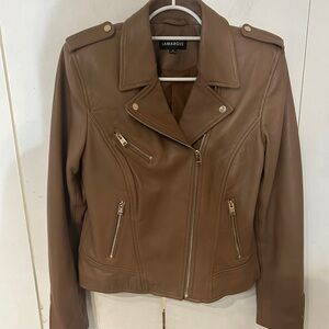 LAMARQUE Women's Tan Lamb Leather Biker Jacket